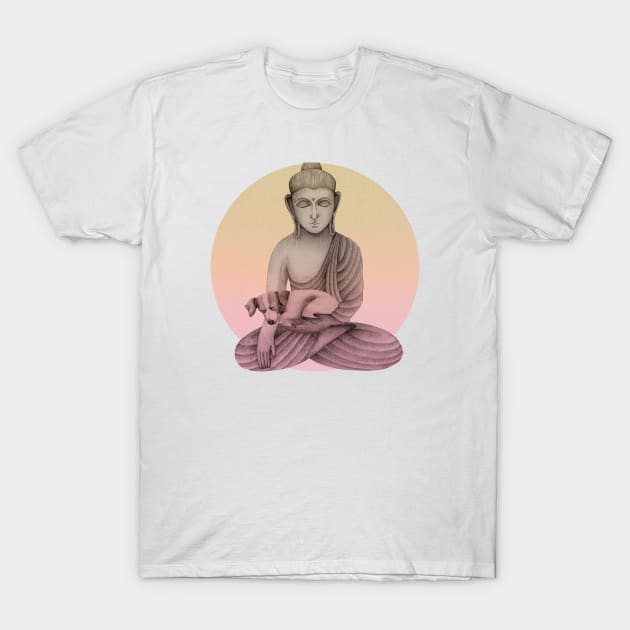 Buddha with dog 5 T-Shirt by KindSpirits